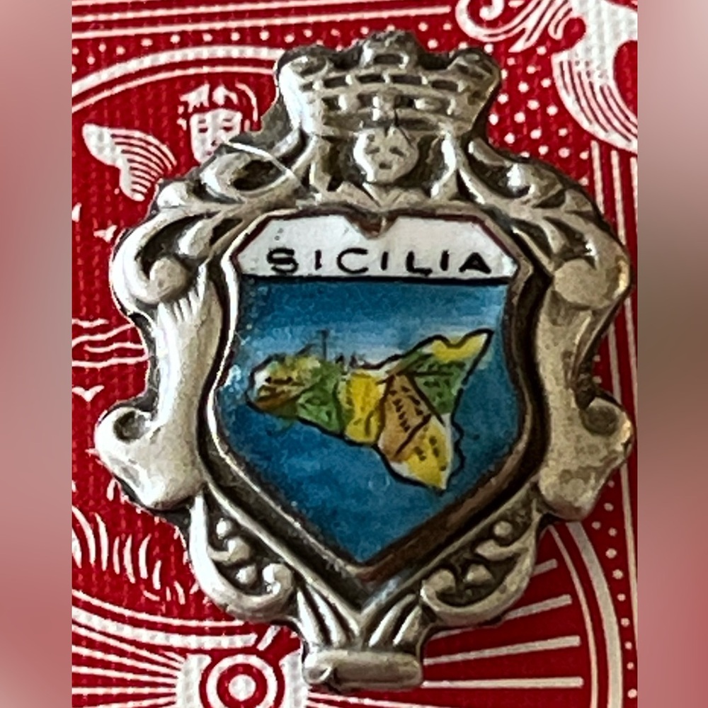 Vintage Sicilia Silver and Blue Enamel Lapel Pin